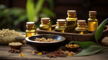 Fototapeta premium Ayurvedic oils used for abhyanga massage
