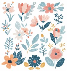 Hand-Drawn Flower Varieties Collection for Botanical Illustration and Design Elements
