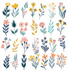 Collection of Vibrant Hand-Drawn Flowers Perfect for Patterns and Children's Books