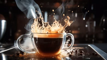 Foto op Canvas A burst of hot coffee from a percolator © Cloudyew