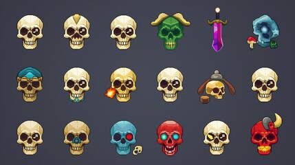 Pixelated skull icon with a menacing glare, perfect for representing peril in retro-style games.