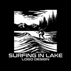 Surfing In Lake Vector Logo Design
