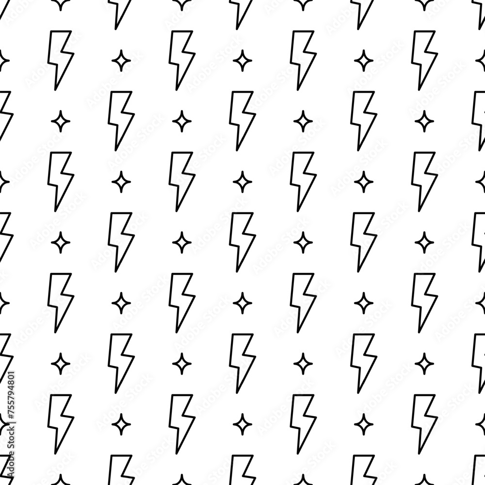 Poster line lightning seamless pattern. simple outline style flash power vector background.
