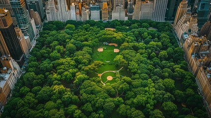 Aerial photo  of park in the middle of big city