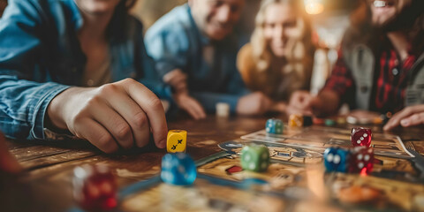 A group of young people play board games. Time together. ,board games concept
