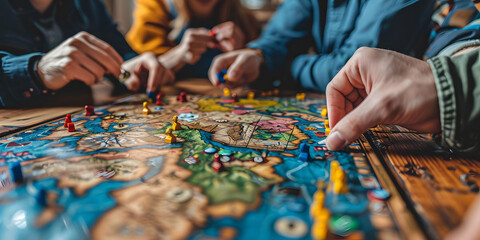 A group of young people play board games. Time together. ,board games concept - obrazy, fototapety, plakaty