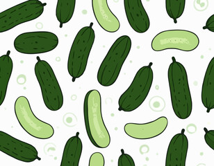 Hand drawn cucumber isolated on white background. Fresh organic ingredient