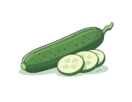 Hand drawn cucumber isolated on white background. Fresh organic ingredient
