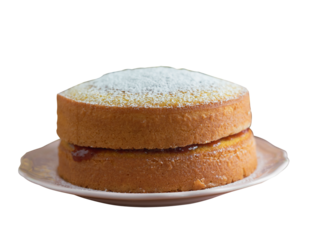 Maria Luisa cake filled with jam on a plate with an isolated background.
