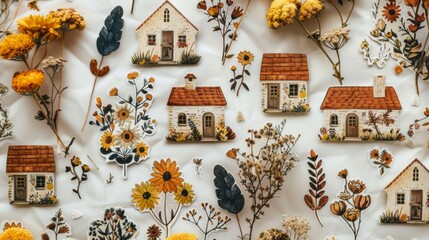 A collection of a bunch of different flowers and houses, AI