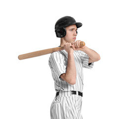 Baseball player with bat on white background