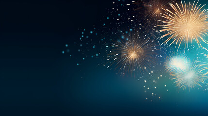 Happy New Year, burning fireworks with bokeh light background