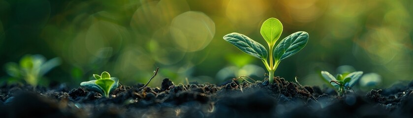 Green organic sprouting seedling with bokeh background - obrazy, fototapety, plakaty