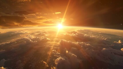 Breathtaking view of a sunrise over the clouds from above. serene sky landscape. ideal for backgrounds and nature themes. ai-generated image. AI