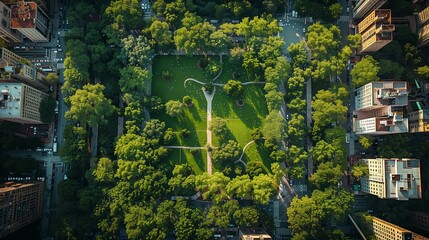 Aerial photo  of park in the middle of big city