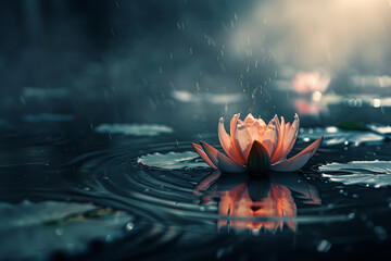 white lotos flower in pond, symbol of wesak day. 3d illustration - obrazy, fototapety, plakaty