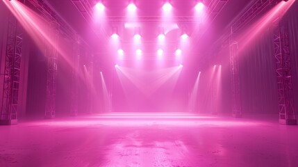 Pink stage background, spotlights on both sides, stage lighting, three-dimensional background