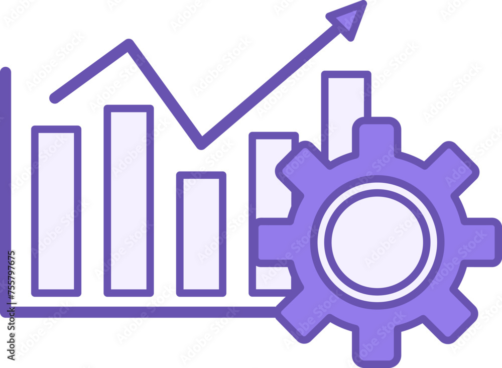 Poster performance color icon. vector icon of growing chart and gear. finance and data analytics concept