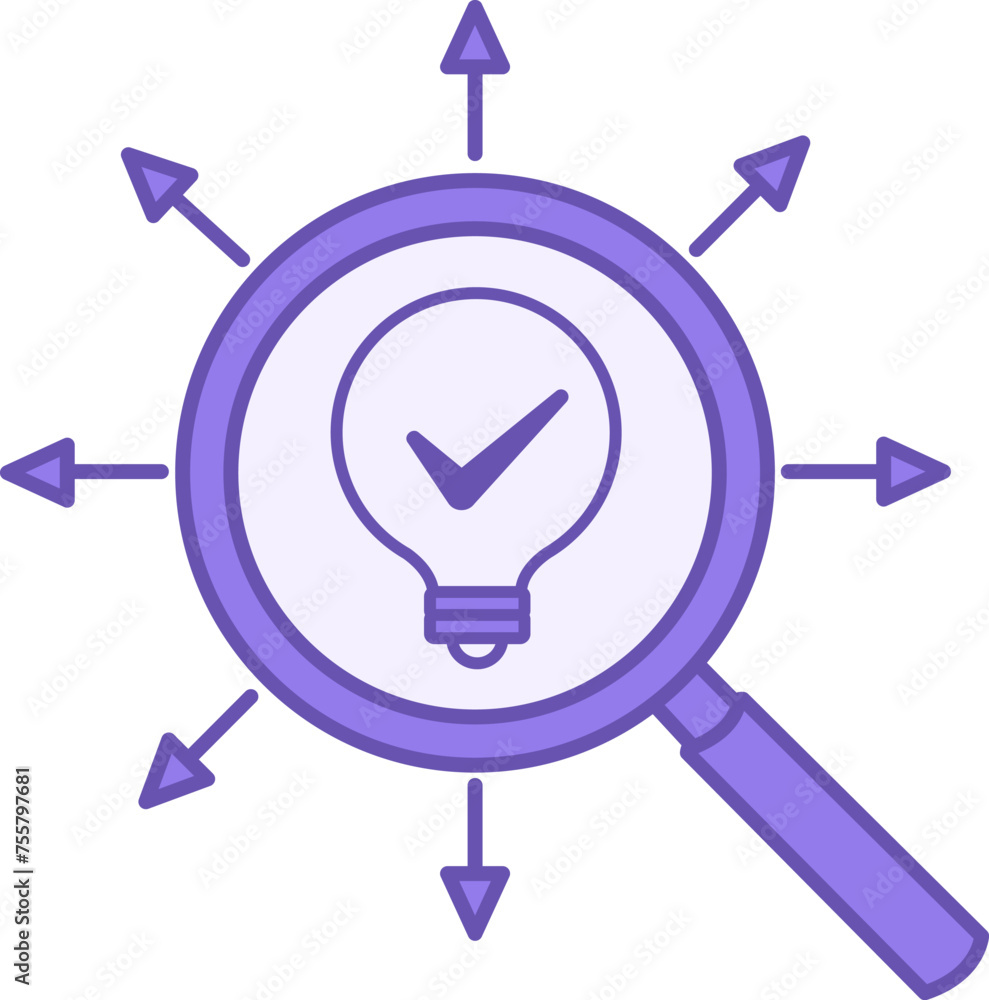 Poster research color icon. vector icon of light bulb in magnifying glass. data analytics concept