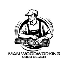 Man Woodworking Vector Logo Design
