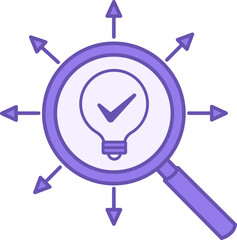 Research Color Icon. Vector Icon of Light Bulb in Magnifying Glass. Data Analytics Concept