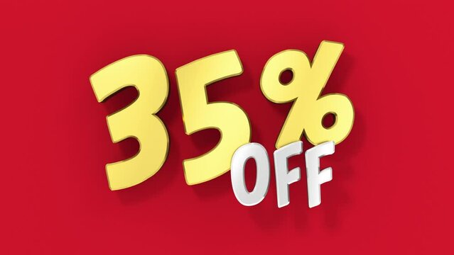 Up to 35% off sale on red background. Sale 30 percent on gold background discount sign.
35 percent discount sale animated banner. Gold shiny 35% background discount off loop animation.