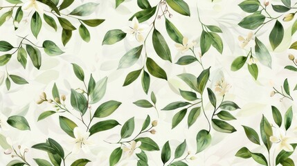 Elegant Floral Pattern with White Blooms and Green Leaves