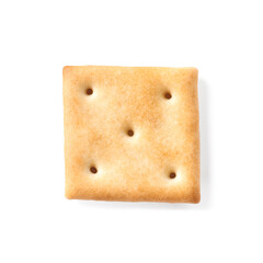 One crispy cracker isolated on white, top view. Delicious snack