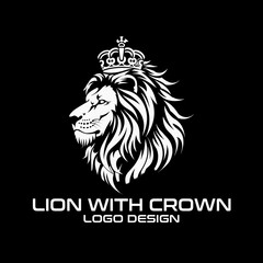 Lion With Crown Vector Logo Design