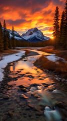 Golden Sunset Over Canadian Rockies: Splendid Showcase of Canada's Wilderness - obrazy, fototapety, plakaty