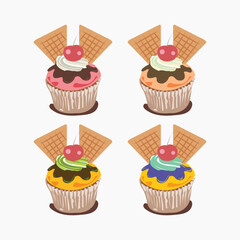 Cupcakes Beverages Illustration