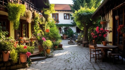 Pension in an old world village with charming architecture and cafes