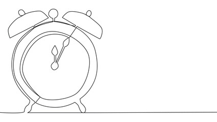 self drawing of single continuous line alarm clock. Full length one line animation illustration