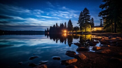 Fototapeta na wymiar The serene beauty of a lakeside at night