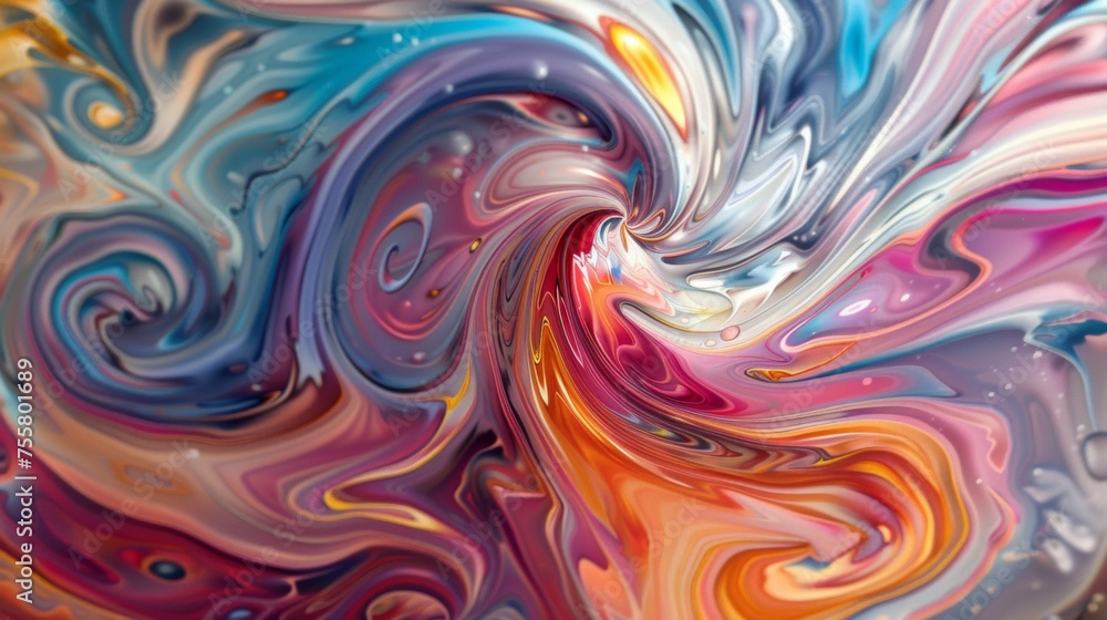 Poster vibrant liquid swirl patterns with luminous colors and abstract design elements