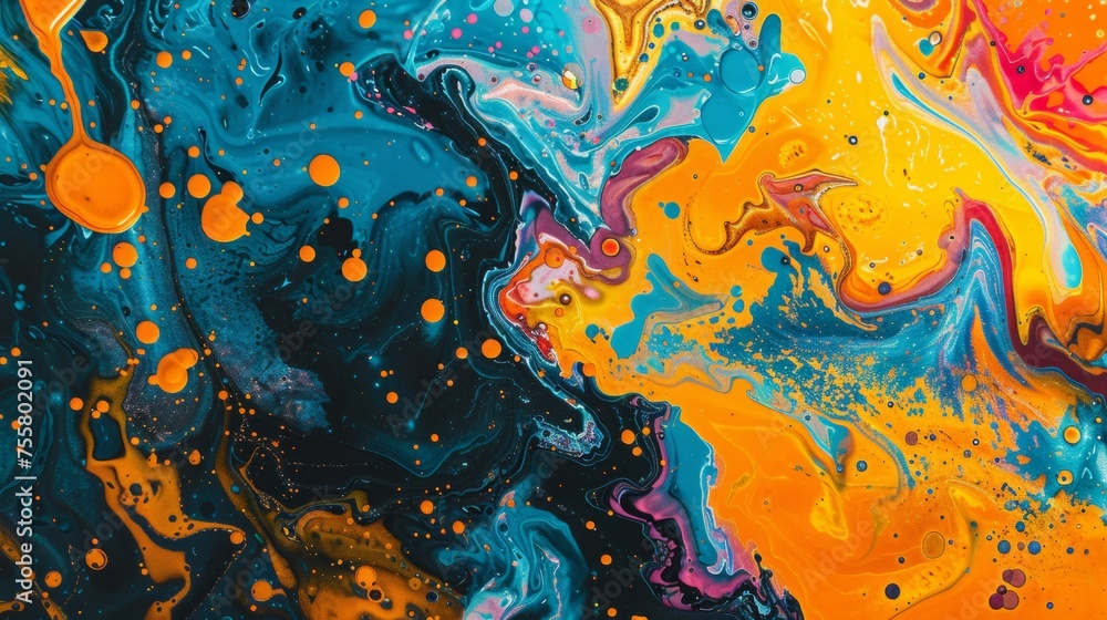 Poster vibrant liquid swirl patterns with luminous colors and abstract design elements