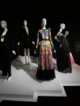 Yves Saint Laurent, french high fashion, Paris : transparency. "Gitane" dress, collection  2000. Silk chiffon, laces, Embroideries.