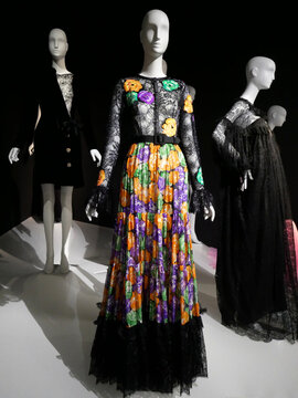 Yves Saint Laurent, french high fashion, Paris : transparency. "Gitane" dress, collection  2000. Silk chiffon, laces, Embroideries.