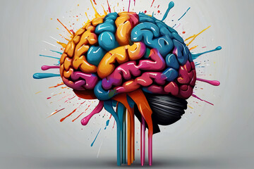 Brain exploding in colors. Mind blown imagery symbolizing creative inspiration. - obrazy, fototapety, plakaty
