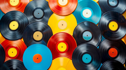 Assorted of vintage Vinyl Record Collection background