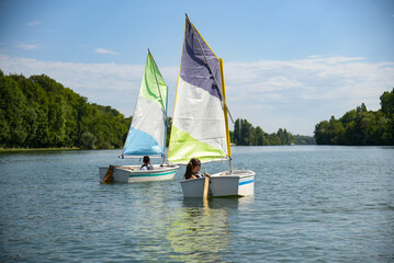 view of children practicing sailing