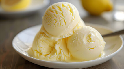 Fresh vanilla ice cream scoops on plate