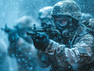 Explore a future where tactical teams utilize the microbiome for enhancing human resilience strategizing under the fluctuating conditions caused by intense sunspots - obrazy, fototapety, plakaty