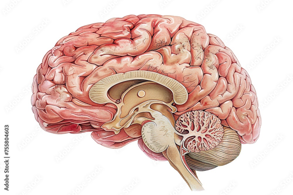 Poster this detailed illustration showcases the brain's limbic system, focusing on the amygdala, hippocampu