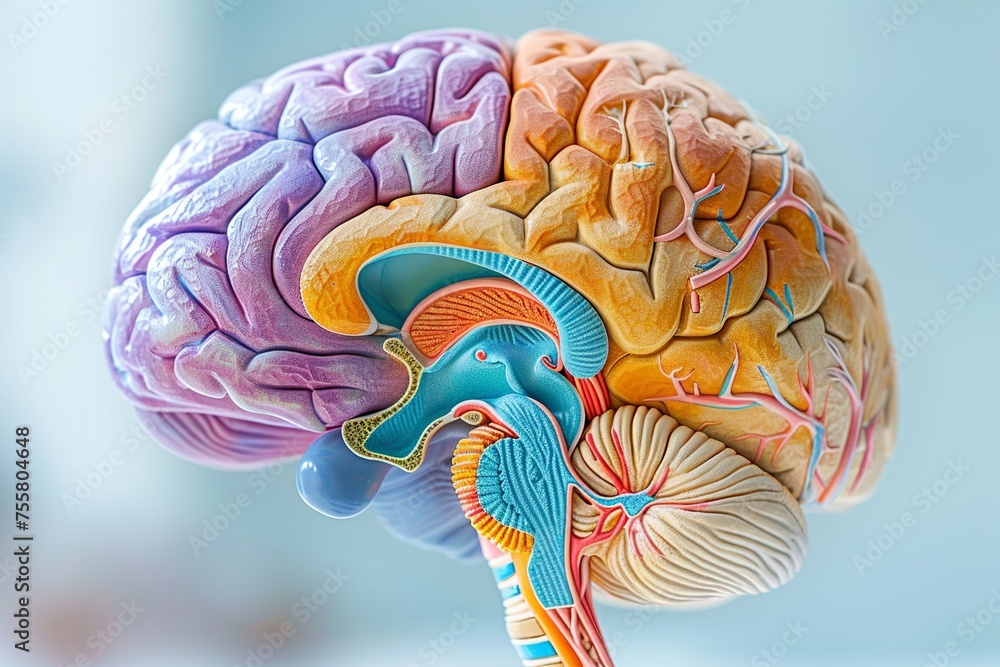 Poster this detailed illustration showcases the brain's limbic system, focusing on the amygdala, hippocampu