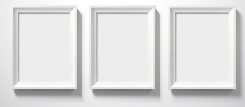 Wall photo frame templates with shadow and borders on white background. Empty frame for picture in art gallery.