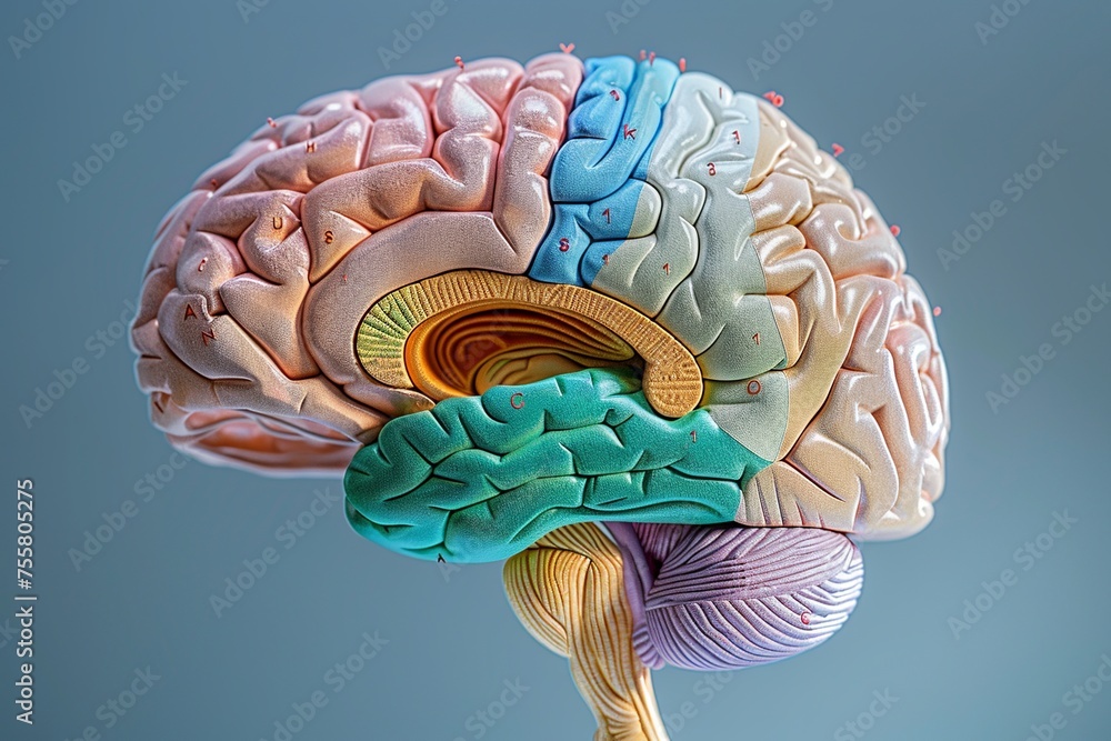 Poster this detailed illustration showcases the brain's limbic system, focusing on the amygdala, hippocampu