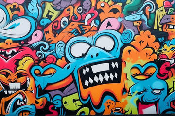 Colorful graffiti drawings on the wall. Generative AI