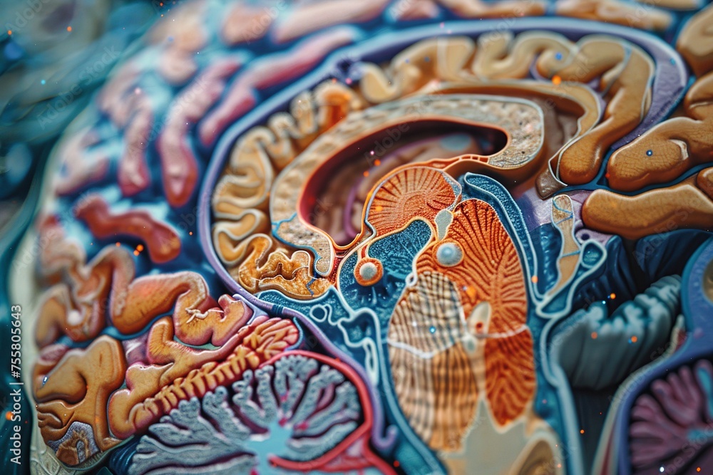 Poster this detailed illustration showcases the brain's limbic system, focusing on the amygdala, hippocampu