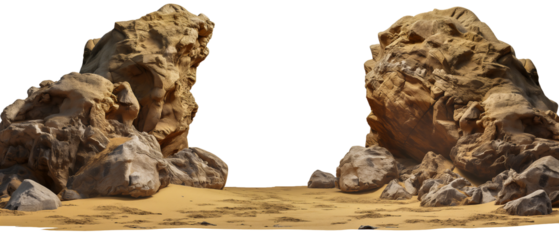 Rocky desert landscape with a large rock in the foreground, Cut out